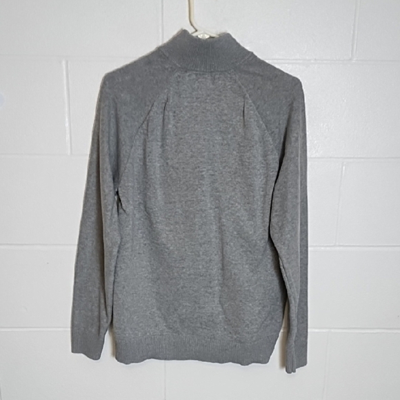 Gray 100% Cotton 1/4 Zip Up Sweater with High Collar Ribbed Cuffs & Hem - Picture 2 of 10